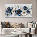 Large Canvas Wall Art for Living Room Blue and White Floral Print Painting wall Decor for Bedroom Office Modern Home Botanical Framed Wall Decorations Artwork Size 24x48 Ready to Hang