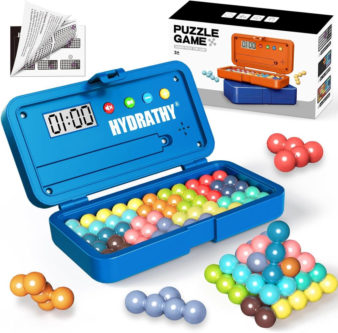 Brain Teaser Puzzles Games for Kids Adults with Timer, 2 Modes Handheld Travel Games, Single Player Mind Challenge Toys, STEM Montessori Educational Gifts for Kids 3+, Teens & Adults (Blue)