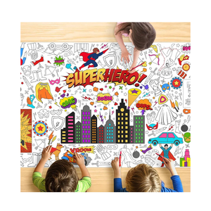 Superhero Coloring Tablecloth for Kids, Fun 30x72 Inch Poster with Capes, Masks, Comic Bursts, Perfect for Boy Birthday Party Games, Action-Themed Decorations, Event Supplies