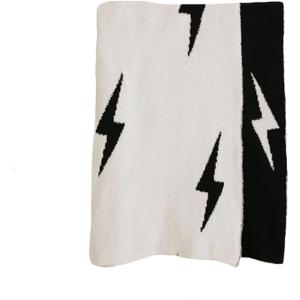 forever french Baby Plush Blanket | for Infant Toddler and Newborn | Receiving Blanket | 100% Microfiber Feather Yarn | Soft Warm Cozy for Crib Stroller & Travel (Black & White Lightning Bolt)