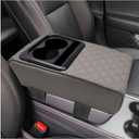 Car Center Console Armrest Pillow, Memory Foam Auto Armrest Box Cover with Cup Holder & Phone Holder, Waterproof Leather Arm Rest Protector Cushion, Interior Car Accessories (Diamond, Gray)