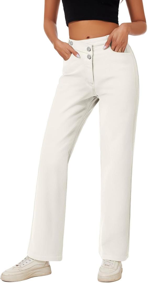 Jeans Women High Waist Wide Leg Baggy Jeans Boyfriends Stretch Denim Pants White, 4 (White)