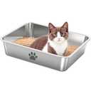 Stainless Steel Cat Litter Box,Metal Kitten Litter Pan, High Side Cats Toilet Indoor Litter Tray Pet Toilet Supplies for Cats, Kitty,Rabbits, Easy Clean, Non Stick Litter Box, No Smell