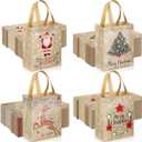 Woanger 60 Pcs Christmas Gift Bags Bulk 10 x 8 x 4 Inch Christmas Party Favors Bags Bulk Reusable Non-woven Tote Treat Goodie Candy Pouch for Xmas Holiday Party Decorations, Santa Claus, Elk, Tree