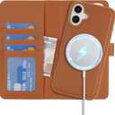 Zouzt Case for iPhone 16 6.1 Inch, 2 in 1 Detachable Wallet with Card Holder for MagSafe Magnetic Wireless Charging Premium PU Leather Flip Folio Kickstand Shockproof Cover Women Men, Brown