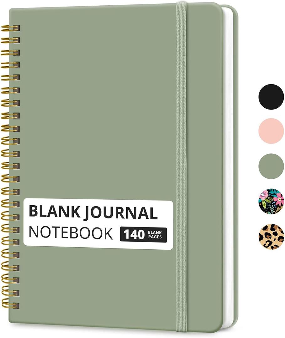 Taja Blank Spiral Journal Notebook for Women & Men, 140 Pages, Sketch Book, Plain Notebook for Drawing & Sketching, Journals for Creative Writing, A5(5.7" x 7.9")  Green