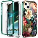 Turquiase Cute Flower Case for iPhone 13/14 6.1 inch Built with Screen Protector, Lightweight and Stylish Full Body Shockproof Protective Rugged TPU Case for Women/Girls