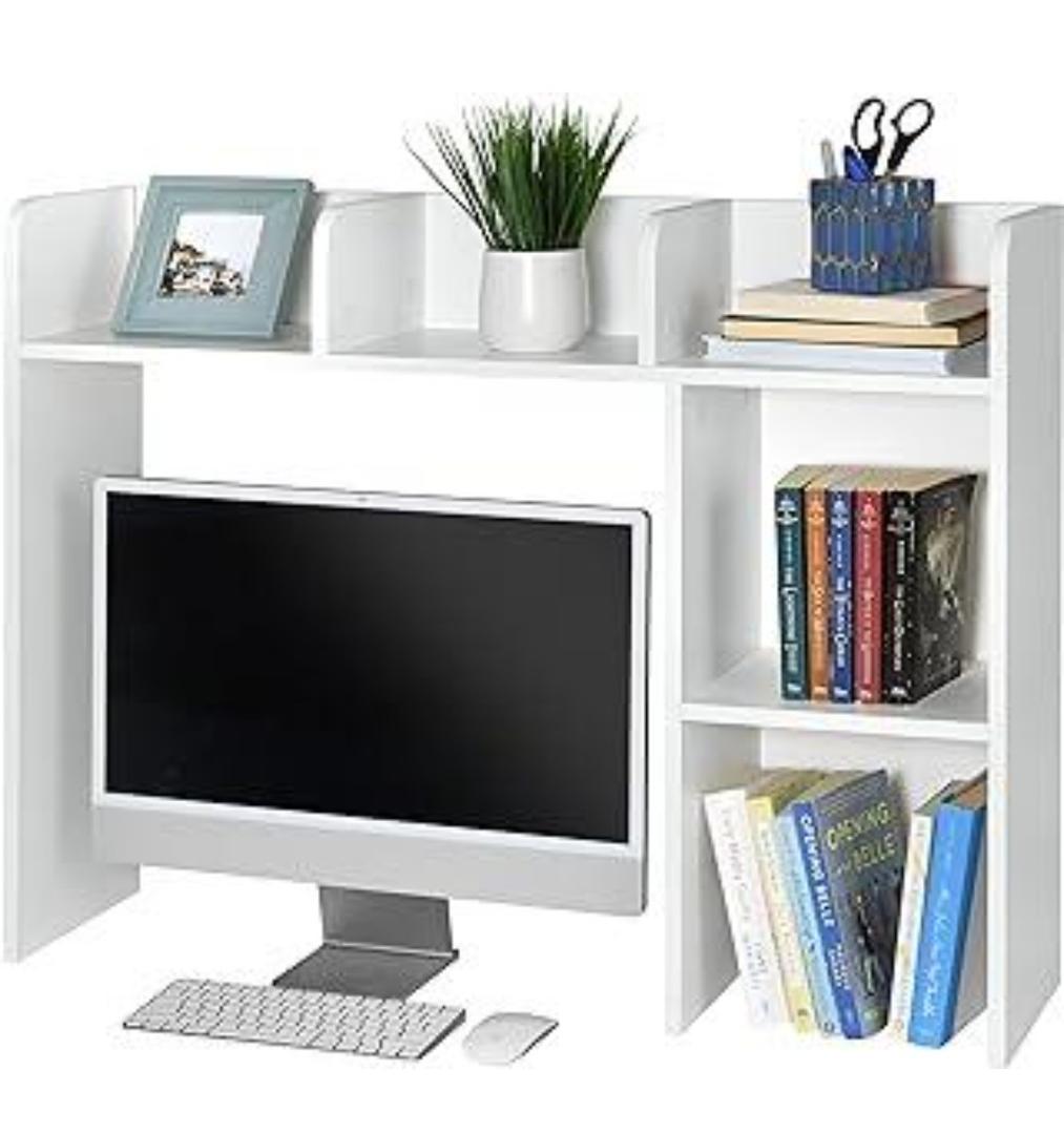 GlossyEnd Sturdy and Elegant Wood Dorm Desk Bookshelf Organizer, Office Desk Bookshelf Holder, Desktop Bookshelf Storage, Desk Book Organizer, Collage Dorm Desk Bookshelf, White