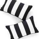 Hofdeco Decorative Lumbar Pillow Cover ONLY Indoor Outdoor Water Resistant Canvas Modern Black Stripes 12"x20" Set of 2