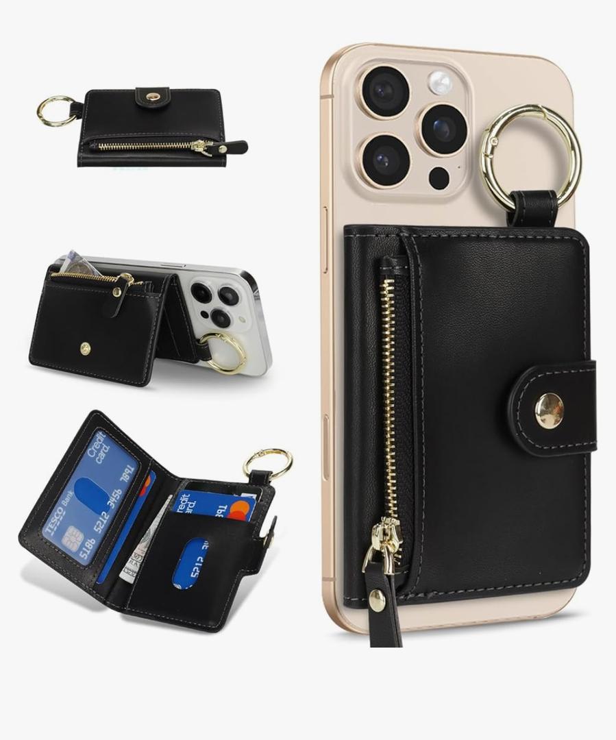 Cavor Compatible with MagSafe Wallet,Magnetic Wallet for iPhone 17/16 Pro Max/15 Pro/14 Plus/13/12 Series,Mag Safe Phone Card Holder with Adjustable Stand Zipper-Black