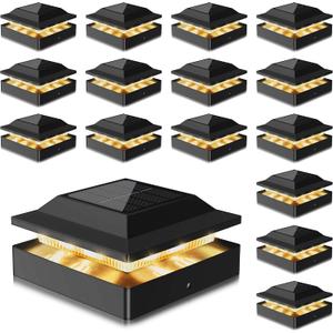 Solar Post Cap Lights 16-Pack, IP65 Waterproof Fence Post Solar Lights for 4x4 Wood/Vinyl Posts, Outdoor Post Lights with 2 Color Modes Decorate Garden Patio Porch Backyard, Black
