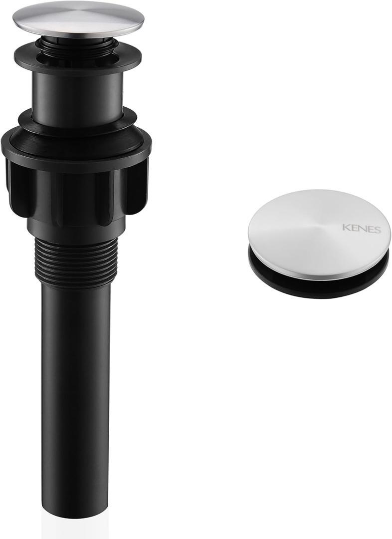 KENES Bathroom Vessel Sink Pop Up Drain Without Overflow Assembly, Lavatory Vanity Sink Drain Stopper, Anti-Clogging Drain Strainer, Brushed Nickel, KE-P300A