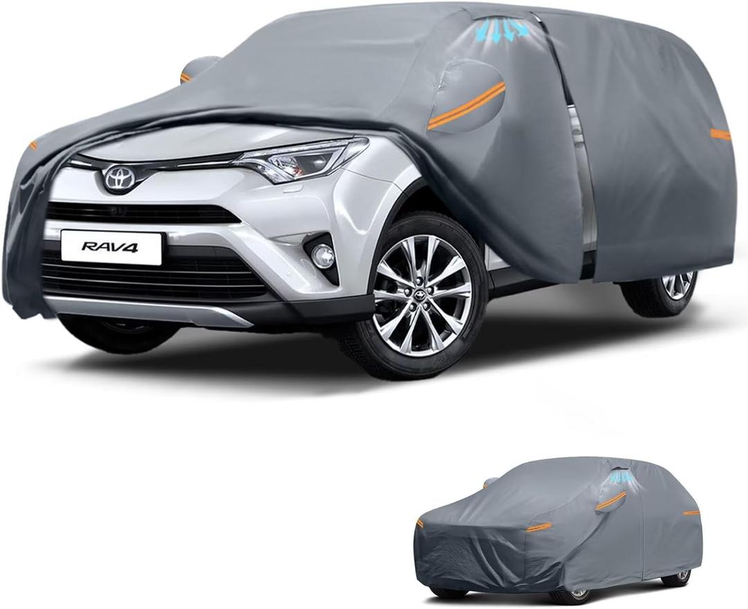 Waterproof Toyota RAV4(2015-2026) Car Cover with Breathable Vents, [2026 Upgrade] Premium Covers with Cotton Liner and Zipper Door, Sun Rain Snow Dust Uv Protection.(Gift with Towel)