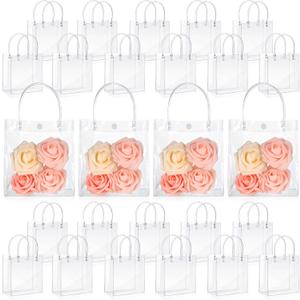 LEIFIDE 50pcs Clear Plastic Gift Bags with Handles PVC Reusable Transparent Totes Bags for Goodie Candy School Birthday Party(5.9 x 6.3 x 2.8 Inch)