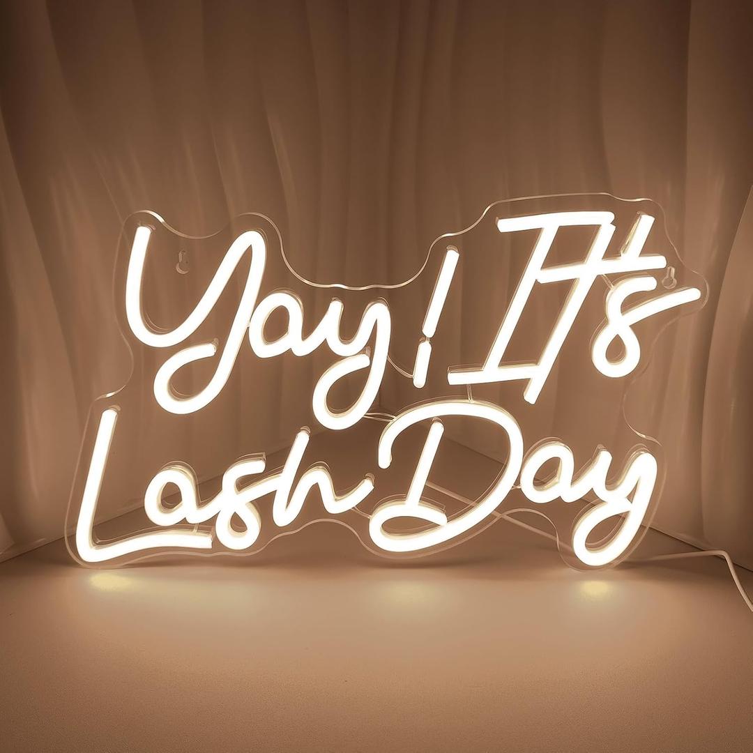 Neon Sign for Wall Decor, Warm White LED Light, Lash Day, Salon Decoration, USB Powered