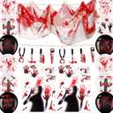 Barydat 50 Pcs Bloody Halloween Party Decorations Set Halloween Bloody Garland Banner Windows Stickers Creepy Cloth Scary Latex Balloons for Halloween Bloody Theme Indoor Outdoor Decoration Supplies
