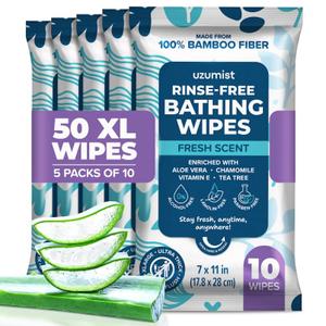 Body Wipes for Adults Bathing No Rinse 50pc XL - Ultra Thick Shower Travel Wipes for Personal Cleansing & Hygiene Essentials, Elderly Care, Incontinence Disposable Washcloths for Women Men (1 Count (Pack of 50))