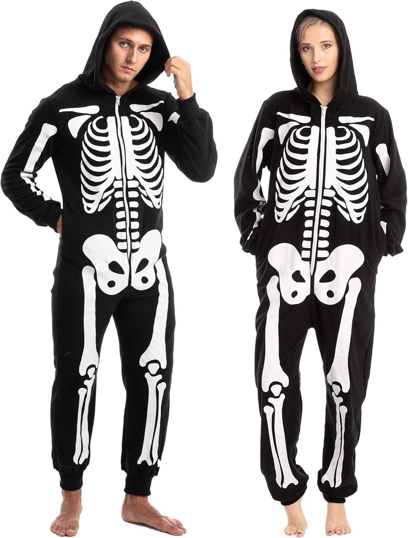 Spooktacular Creations Skeleton Costume - Unisex Adult Pajamas Plush Hoodie for Halloween and Themed Parties (XX-Large)