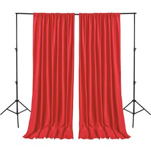 Hiasan Red Backdrop Curtains for Parties, Polyester Photography Backdrop Drapes for Family Gatherings, Wedding Decorations, 5ftx10ft, Set of 2 Panels