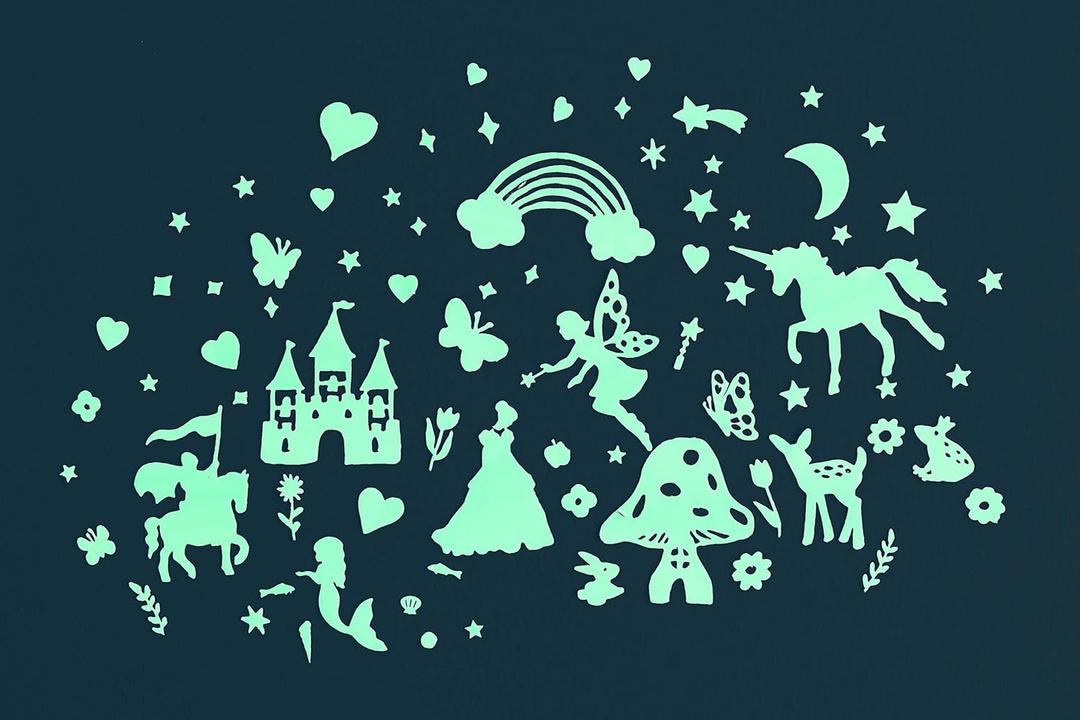 GLOPLAY Fairy Tales Series (78pcs/Pack), Glow in The Dark Educational Wall Stickers, The Eco-Friendly and Brightest Wall Stickers for Ceiling, Bathtime, Bedroom, Party, Decor