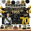 70th Birthday Decorations for Men, Black Gold Back In 1955 Birthday Banner Decorations, Vintage 70th Birthday Table Decorations, Cake Topper, Balloons, Backdrop, Sash Party Supplies for Men
