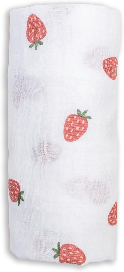 Lulujo Baby Swaddle Blanket Unisex Softest 100% Cotton Muslin Swaddle Neutral Receiving Blanket for Girls & Boys| 40in x 40in| Baby Gift| Strawberries