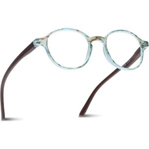 2SeeLife Small Round Reading Glasses for Men & Women  Narrow-Medium Fit, Sturdy Frame, Spring Hinges, Premium Retro Readers, Aqua Blue, +1.25