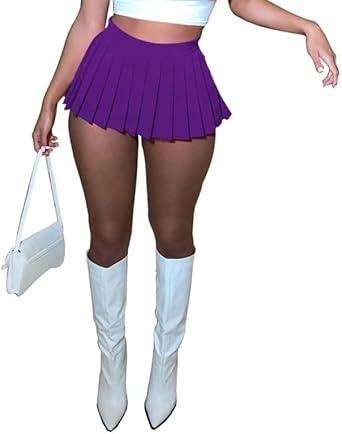 Mini Pleated Skirts for Women Sexy Cute Girl Y2k Short Cargo Skirt Women's Club Tennis Skort Skater A line with Slit (L, New Purple )