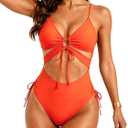 Leoparts Women's Sexy One Piece Swimsuit V Neck Cutout Bathing Suit High Cut Color Block Swimwear Monokini (L)