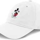 Disney Mickey Mouse Embroidered Cotton Adjustable Dad Hat with Curved Brim (White Washed, One Size )