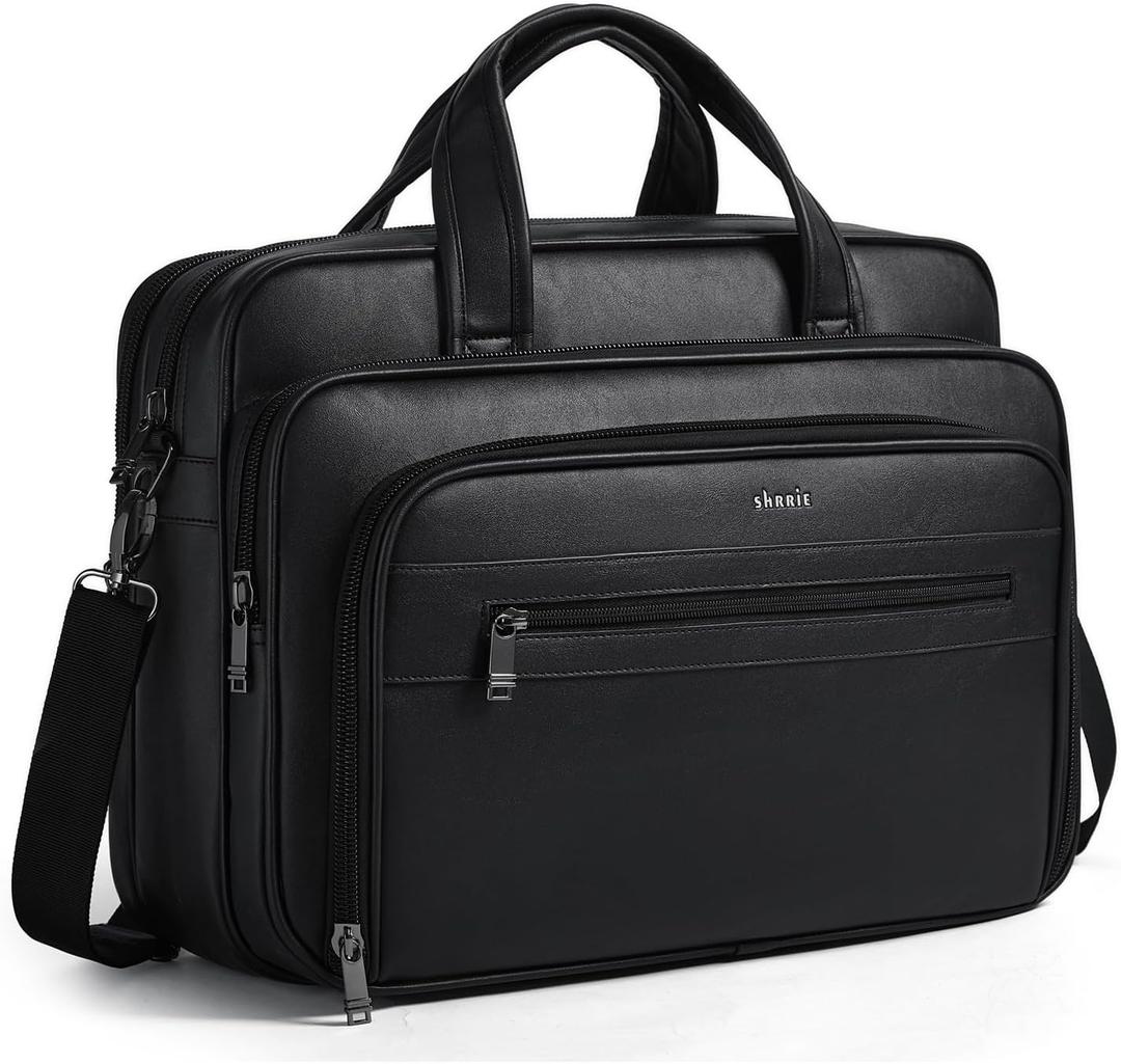 Shrrie Leather Messenger Bag for Men&Women 17 Inch Leather Laptop Bag,Water-Resistant Large Shoulder Satchel Office,Work (Black)