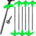 6-Pack Screw in Tent Stakes Heavy Duty, 8Drill in Style Ground Anchor Pegs with Hex Nut Driver. (6-Pack Tent Stakes)