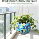 Ceramic Hanging Planter Mosaic Hanging Flower Pot Small Plant Pot for Indoor Plant Garden Decor Disco Ball Planter with Drainage Square Blue