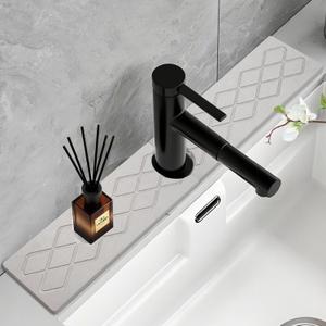 Faucet Mat for Kitchen Sink - 23.6" Diatomite Fast Stone Drying Mat for Kitchen Counter Tray Absorbent Mat Splash Guard for Bathroom Counter Kitchen Sink Accessories (Light Gray)