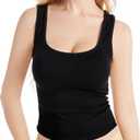 Ribbed Tank Tops for Women Square Neck & V Neck Reversible 2025 Summer Sleeveless Sexy Camisole Going Out Tops (Black, S)