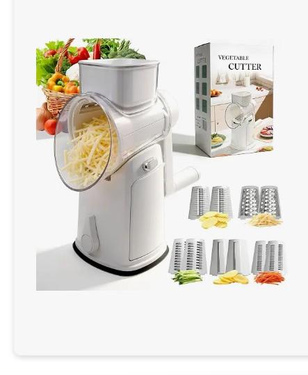 TINANA Rotary Cheese Grater with Hand Crank, Vegetable Slicer & Shredder with 3 Replaceable Blade Sets 6 Pcs, Strong Suction Base, Easy Clean, White