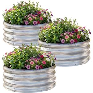 AHEONLAR 3Pack 2x2x1 ft Round Galvanized Raised Garden Bed Kit Round Metal Flower Box Large Planter Raised Beds Outdoor Garden for Planting,Fruit,Herb-Sliver