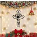 RELY+ Black Wall Cross 14X10 Inch Living Room Décor Outdoor Crucifix Wall Décor Metal Wall Art Decorative Hanging Iron Wrought Wall Décor Crosses for Rustic Indoor Home Valentine's Day Decorations