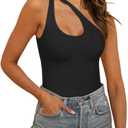 REORIA Butsmooth Women's Trendy Sexy Plunge One Shoulder Sleeveless V Backless Going Out Tank Bodysuits Tops (Medium, Black)