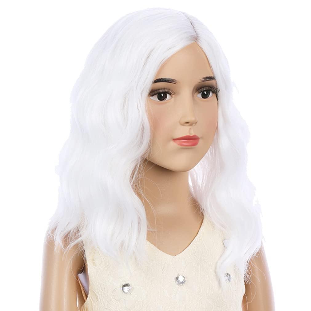 PATTNIUM Kids White Wig Short Wavy Wig Child White Bob Wigs for Girls Heat Resistant SyntheticHair Cosplay Halloween Party Costume Wigs