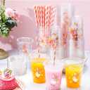 Jingmore 50 Sets Silly Goose Bow Disposable Cups for Baby Shower with Lids and Straws Plastic 12 oz Cute Bowknot Goose Cold Beverage Drinking Cups for Birthday Party Decorations Supplies (Pink)