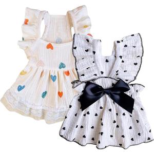 QWINEE 2pc Cute Heart Pattern Dog Dress Ruffle Trim Princess Dress Cat Vest Dress Lace Trim Summer Dress Pet Clothes for Small Medium Cats Dogs Kitten Puppy Black Multi Large