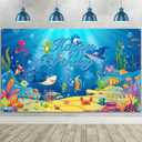 Under The Sea Birthday Banner Ocean Animal Party Decorations Birthday Photo Backdrop Background Dolphin Shark Underwater Decorations Supplies for Kids Birthday Party Baby Shower, 72.8 x 43.3 Inches