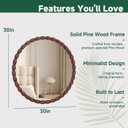 30"x30" Round Solid Wood Farmhouse Decorative Wall Mirror