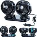 Dual Head Auto Oscillating Car Cooling Fan for Dashboard, DC 12V / 24V Cigarette Lighter Powered 3 Speeds Vehicle Fan Summer Car Accessories Cooler That Blow Cold Air for Sedan Suv Rv Van Truck