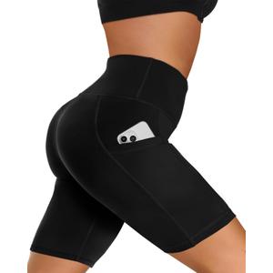 GAYHAY Biker Shorts Women with Pockets - 3"/5"/8" High Waisted Soft Tummy Control Workout Shorts for Yoga Athletic Gym (Large-X-Large, Black)