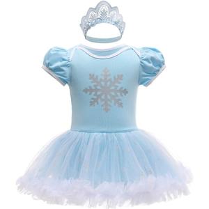 BanKids Baby Girls Princess Elsa Costume for Infant Romper Onesie Babysuit Birthday Christmas Halloween with Headband 12-18Months(E23-95)
