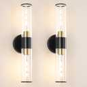 Black and Gold Bathroom Wall Sconces, Hardwired Sconce Wall Decor Set of 2, Modern Wall Sconce with Clear Glass, Bathroom Sconces over Mirror, Wall Light Fixtures for Hallway, Bedroom (Bulbs Required)