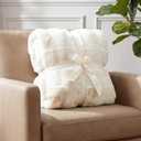 DREAMNINE Premium 1100Gsm Soft Fluffy Faux Rabbit Fur Throw Blanket for Couch 50" x 60", Decorative 3D Plaid Warm Thick Fuzzy Blankets for Winter, Reversible Luxury Shaggy Cozy Furry Blanket, White