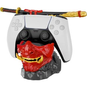 NiHome Samurai Warrior Mask Gaming Controller Holder Stand for PS5 Xbox Switch & Headsets, Handcrafted Resin Sculpture Desktop Display Organizer for Gamers, Multi-Device Charging Dock for Smartphones
